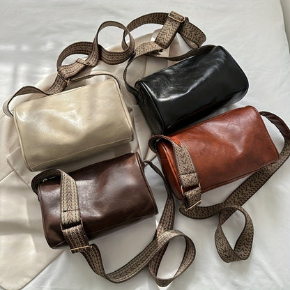 solvbao  Retro Fashion Simple Texture Commuter Bag, Solid Color Wide Shoulder Strap Cylinder Bag