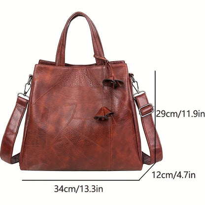 solvbao  Vintage Large Capacity Tote Bag, Retro PU Leather Shoulder Bag, Women's Casual Crossbody Purse & Handbag