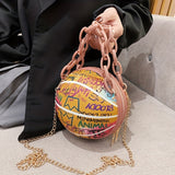 Stylish Graffiti Basketball Design Shoulder Bag, Solid Color Minimalist Chain Bag, Trendy Coin Purse