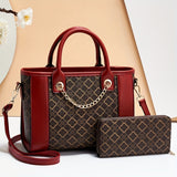 Trendy Handbag 2pcs Set, Elegant Geometric Pattern Tote Bag & Zip Around Wallet Set, Fashion Purse Set