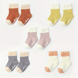 5pairs Baby Boys Girls Kids Fashion Color Block Socks, Non-slip Socks With Dot Glue, Toddlers Children's Socks For Autumn Winter