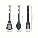 3pcs/set, Integrated Nylon Kitchenware Three Piece Set, Kitchen Cooking Non Stick Pot, Spatula, Rice Spoon, Fork, Travel Camping Portable Tableware Set