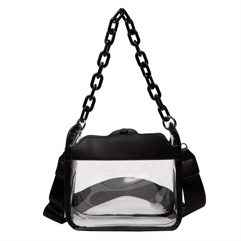 solvbao  Clear PVC Crossbody Bag, Colorful Waterproof Square Purses, Trendy Chain Shoulder Bag For Travel Beach Swimming