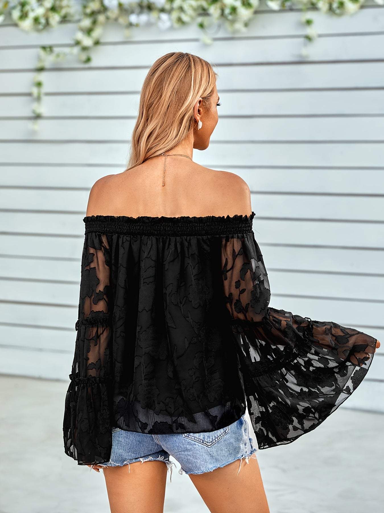 solvbao  Long Sleeve Off Shoulder Blouse, Casual Every Day Top For Spring & Summer, Women's Clothing