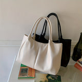 Trendy Solid Color Tote Bag, Large Capacity Shoulder Bag, Versatile Faux Leather Handbags For Work & School