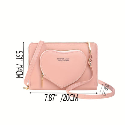 solvbao  Minimalist Solid Color Square Bag, All-Match Zipper Crossbody Bag, Women's Classic Purse With Front Love Shaped Pocket