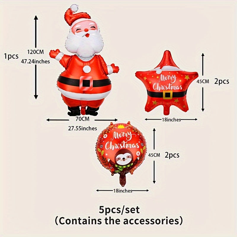 1/5cps, Large Santa Claus Christmas Balloon Aluminum Film Cartoon Decoration Balloon Set New Year Party Decoration 2025