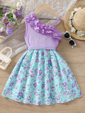 Girls Charming Floral Cami Dress with Splicing Frills - Lightweight Summer Party Wear - Ideal Gift for Sweethearts