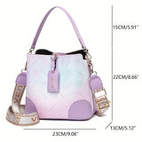 Trendy Ombre Bucket Bag, Letter Print Crossbody Bag, Fashion Buckle Decor Handbags, Women's Every Day Purses