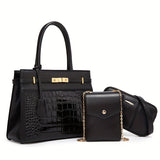 3pcs Crocodile Pattern Bag Set, Fashion Retro Tote Bag With Crossbody Bag And Mobile Phone Purse