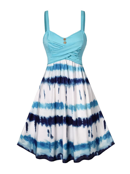 solvbao  Tie Dye Criss Cross Dress, Casual Sleeveless Ruffle Dress, Women's Clothing