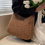 solvbao  Trendy Woven Straw Bag, Women's Summer Beach Handbag, Large Capacity Crossbody Bag