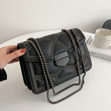 Studded Decor Square Shoulder Bag, Women's Faux Leather Flap Purse, Trendy Chain Crossbody Bag