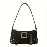 solvbao Stylish Rivet Shoulder Bag, Y2K Chain Crossbody Bag, Steampunk Buckle Decor Handbag For Street Wear