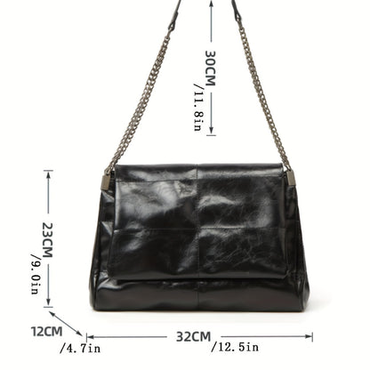 Women's Shoulder Bag, Textured Chain Bag, Solid Color Large Capacity Messenger Bag With Zipper