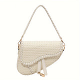 Trendy Woven Pattern Saddle Bag, Niche Design Crossbody Bag, Luxury Shoulder Purse For Every Day