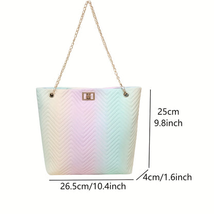 solvbao  Gradient Color Tote Bag, Quilted Detail Shoulder Chain Bag, Faux Leather Women's Bag With Turn-Lock