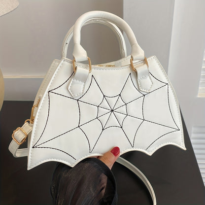 solvbao  Dark Style Y2K Bat Spider Web Handbag, Vintage Faux Leather Crossbody Bag, Halloween Party Purse For Women