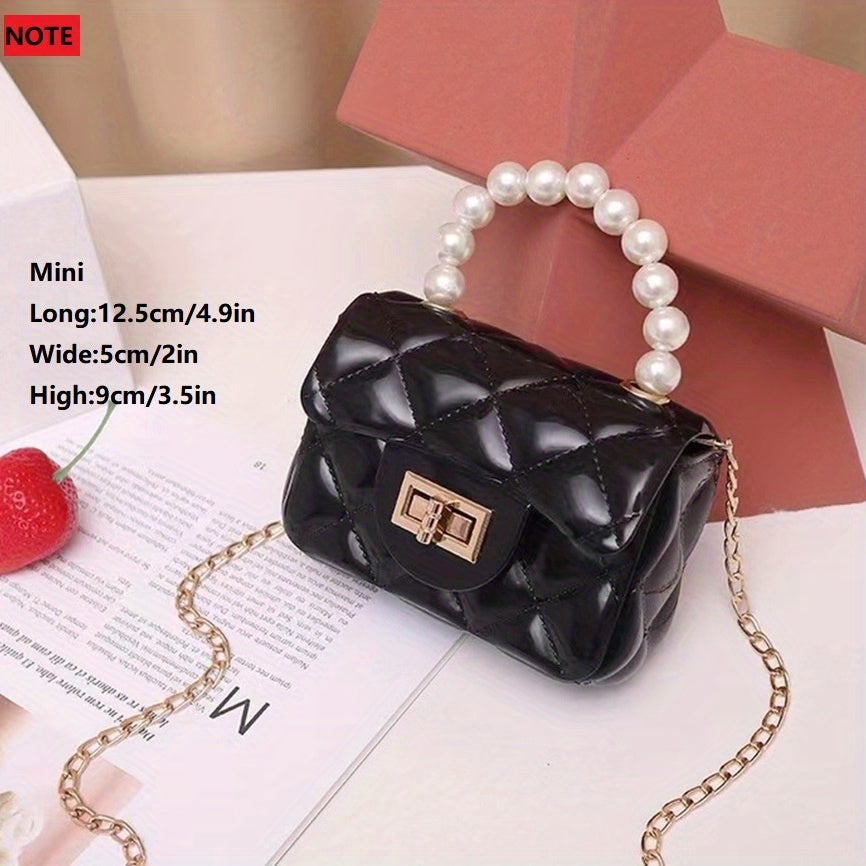 solvbao  Mini Jelly Handbag For Girls, Faux Pearl Handle Coin Purse, Trendy Chain Crossbody Bag (12.45*8.89*5.08cm)