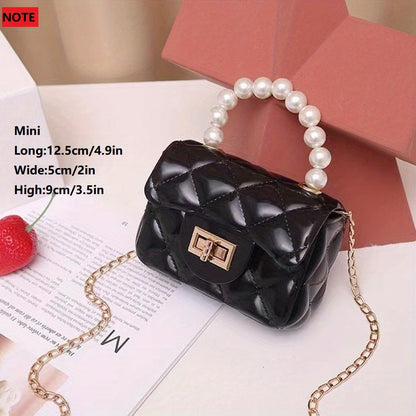 solvbao  Mini Jelly Handbag For Girls, Faux Pearl Handle Coin Purse, Trendy Chain Crossbody Bag (12.45*8.89*5.08cm)