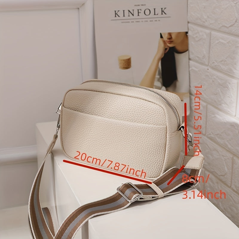 solvbao Wide Strap Cube Crossbody Bag, PU Leather Textured Bag Purse, Classic Fashion Versatile Shoulder Bag