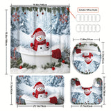 4pcs Snowman Shower Curtain - Waterproof Christmas Curtain Set With Non-Slip Rugs, Toilet U-Shape Mat, Toilet Seat Cover, Machine Washable Bathroom Decoration Curtain Set With 12 Hook, Christmas Theme Bathroom Accessories