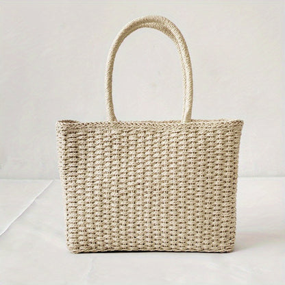 solvbao  Rattan Woven Tote Bag, Simple Large Capacity Handbag, Women's Summer Straw Beach Bag