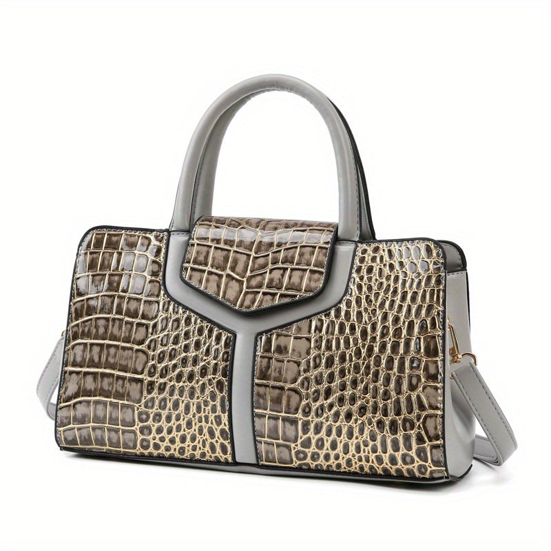 solvbao  Luxury Crocodile Print Tote Bag, Vintage Top Handle Satchel, Women's Fashion Handbag, Shoulder Bag, Crossbody Bag & Purse