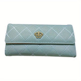 Argyle Embroidery Wallet, Women's Folding Long Money Clip, Clutch Bag Classic Small Card Purse