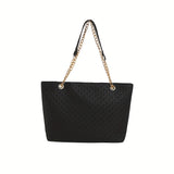 solvbao Trendy Geometric Woven Tote Bag, PU Leather Solid Color Shoulder Bag, Perfect Underarm Bag For Commuting