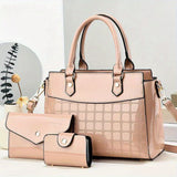 3pcs PU Bright Leather Bag Set, Women's Handbag & Crossbody Bag With Clutch Purse & Card Holder For Office & Work