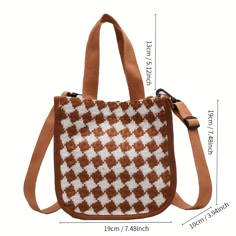 solvbao  Mini Vintage Crossbody Bag, Retro Plaid Print Shoulder Bag, Women's Casual Handbag & Purse