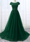 solvbao Beautiful Cap Sleeve Lace Applique Tulle Formal Gown, Prom Gowns