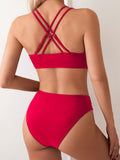 2 Piece Sexy Bikini Set - Flattering V-Neckline, Crisscross Straps, High-Cut Leg Design - Solid Color, Womens Swimwear & Clothing for a Chic and Confident Look