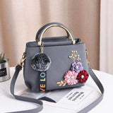 solvbao 3D Flower Decor Handbag, Women's PU Leather Crossbody Bag, Small Top Handle Purse