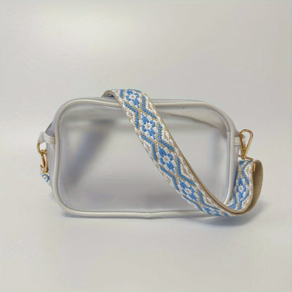 solvbao  Clear Waterproof Crossbody Bag, Geometric Strap Shoulder Bag, Trendy PVC Square Purse For Travel Beach & Concert