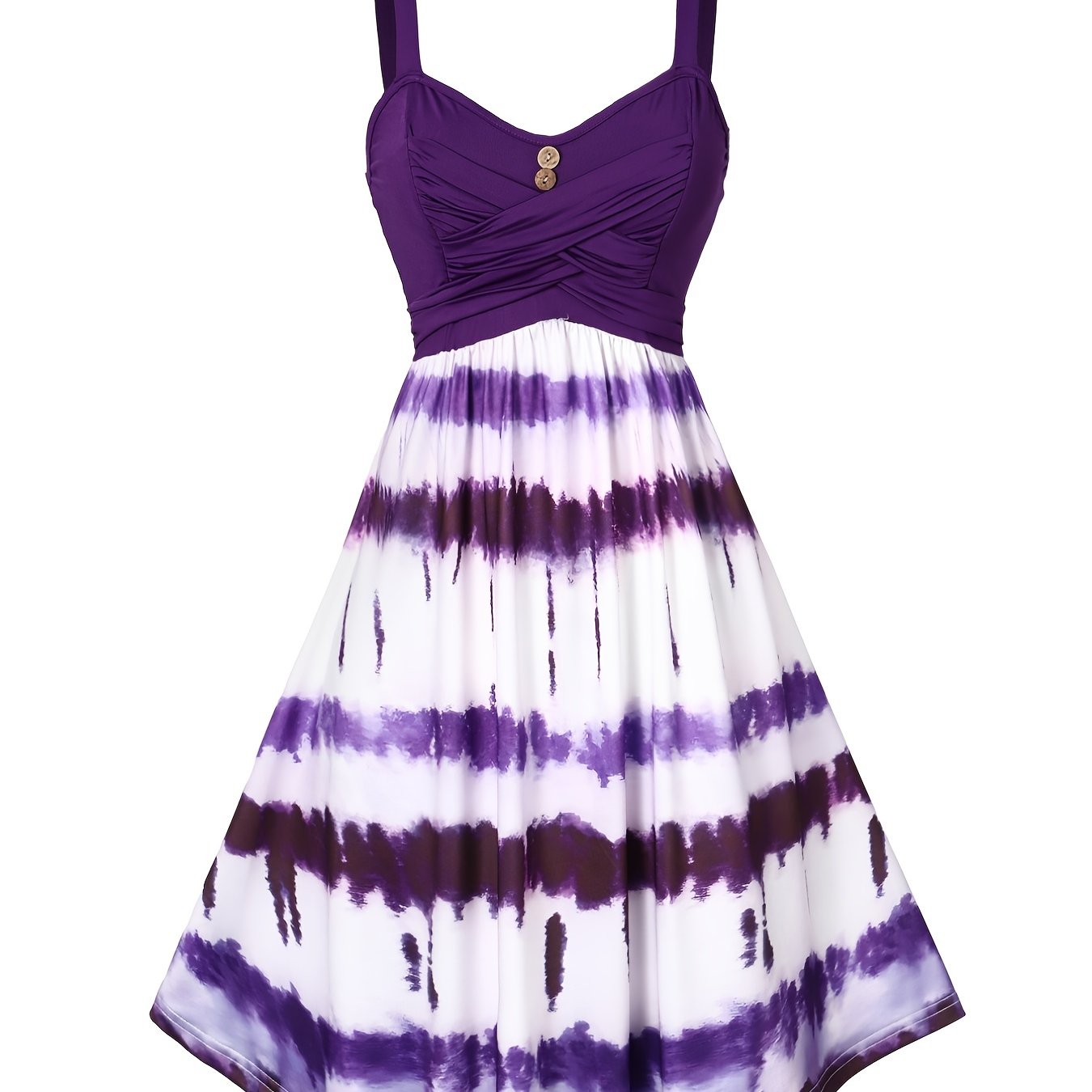 solvbao  Tie Dye Criss Cross Dress, Casual Sleeveless Ruffle Dress, Women's Clothing