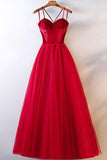 Solvbao Beautiful Velvet Straps and Tulle Long Formal Dress, Red Party Gown