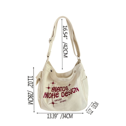 solvbao  Letter Detail Canvas Tote Bag, Preppy Style Shoulder Bag, Trendy Crossbody Bag With Adjustable Strap For Work & Travel