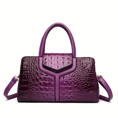 solvbao  Crocodile Embossed Handbag, Elegant PU Crossbody Bag, Top Handle Satchel Purse For Women