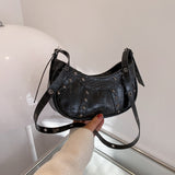 solvbao  Y2K Crocodile Pattern Underarm Bag, Trendy Studded Decor Crossbody Bag, Women's Small Crescent Bag