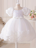 Toddler Girl's Sequin Flower Applique Tutu Dress for Wedding Birthday Party Baptism Christmas Ball Gown