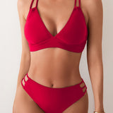 2 Piece Sexy Bikini Set - Flattering V-Neckline, Crisscross Straps, High-Cut Leg Design - Solid Color, Womens Swimwear & Clothing for a Chic and Confident Look