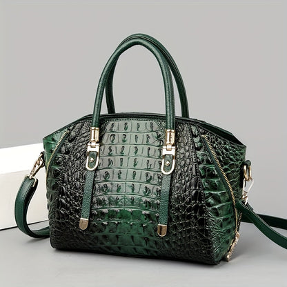 solvbao  Crocodile Embossed Handbag, Elegant PU Crossbody Bag, Women's Top Handle Satchel Purse