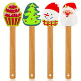 1pc/4pcs, Christmas Silicone Spatula Xmas Cake Spatula With Wooden Handle Snowmen Pancake Spatula Cute Pan Scraper Xmas Dish Scraper Cooking Spatulas For Kitchen Mixing Cooking Baking (Cute Style)