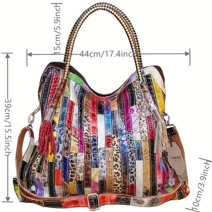 solvbao  Snake Pattern Colorblock Stitching Bag, Niche Retro Hobo Satchel Bag, Top Handle Bag For Women