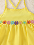 Trendy Sweet Girls Flower Decor Cami Dress Casual Dresses For Summer Beachwear Gift