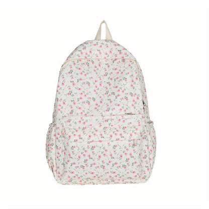 solvbao  All Over Flower Pattern Backpack, Zipper Trendy Rucksack, Women's School Bag, Travel Preppy Daypack