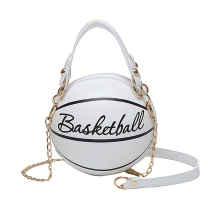 solvbao  Mini Letter Graphic Basketball Design Circle Bag, Fashion Chain Shoulder Round Purse, Hand Zipper Bag