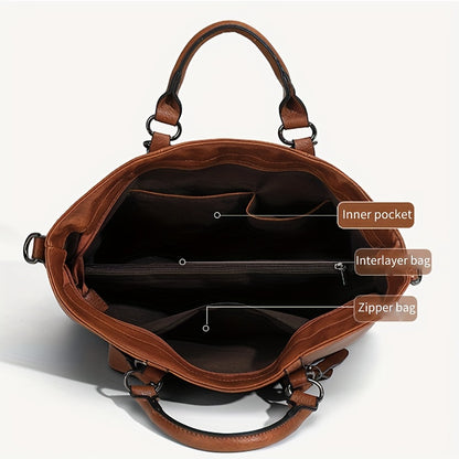 Fashion Classic Vintage Leather Women's Tote Handbag Messenger Bag Document Work Shoulder Crossbody Bag Computer Compartment Bag Travel Bag Valentine'S Birthday Gift